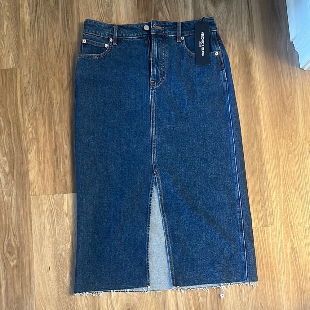 Veronica Beard Blue Denim Midi Skirt